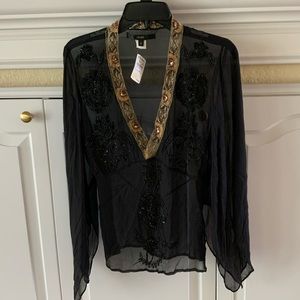 Neiman Marcus Single evening black sheer SILK blouse size 6 NWT